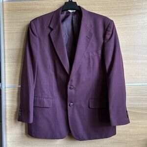 Haband Blazer - Mens 46R - Maroon Brass Button Polyester Tweed Sport Coat